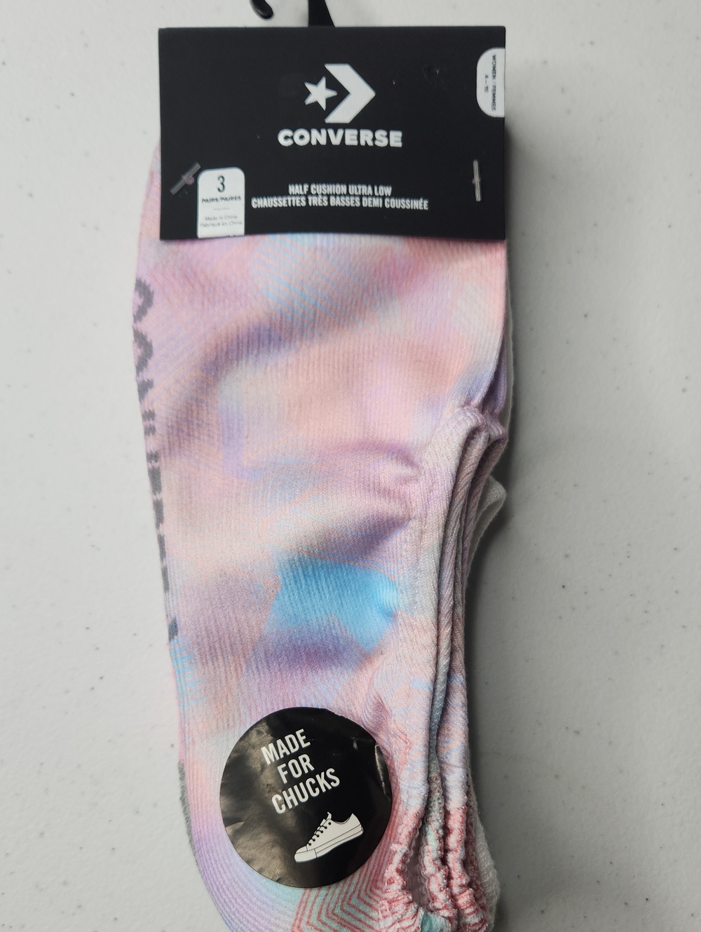 Converse Women’s Low-Cut Tie-Dye Athletic Socks - Pink, Blue, Purple